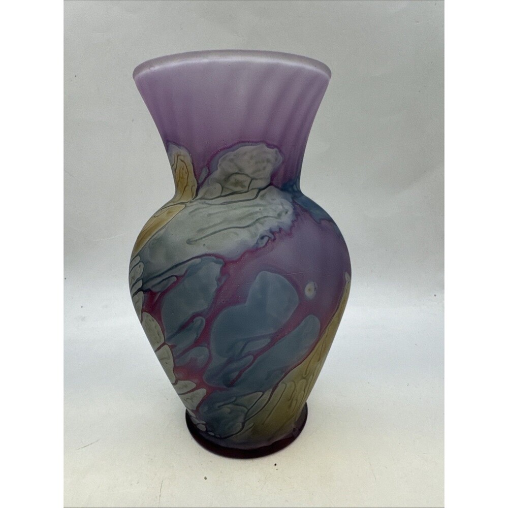 Rueven Nouveau Art Glass Frosted Hand Watercolor Painted Glass Vase Satin Matte